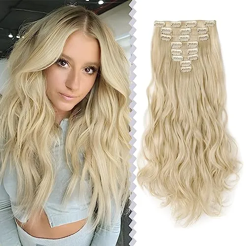 Elailite Clip in Extensions wie Echthaar günstig Haarteile 8 Tresssen 18 Clips für komplette Haarverlängerung Gewellt Haarextensions 17