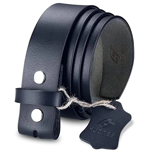 HJones Herren Ersatzgürtel Keine Schnalle Gürtel Riemen, Männer Ledergürtel mit Silber Snap On Gürtel Ohne Schnalle 1 1/2 Zoll Breit(Blau, 34“)
