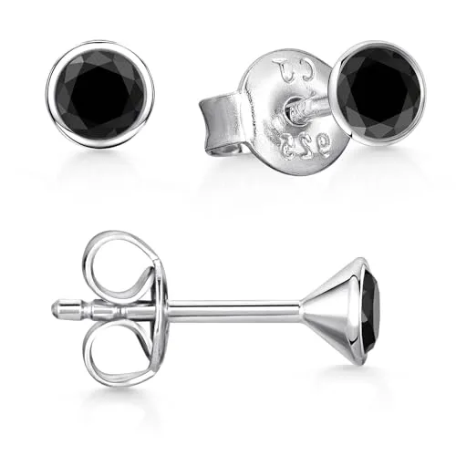 Materia Zirkonia Ohrringe Silber 925 schwarz 4mm Stecker SO-437-4mm