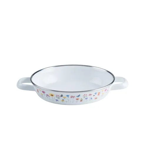 Riess Eierpfanne 20cm Flora - Induktionsgeeignet - Pfanne für alle Herdarten, ideal für Omelettes und Rührei. Hergestellt aus geschmacksneutraler Emaille, schnitt- und kratzfest, spülmaschinengeeignet und perfekt für Nickelallergiker.