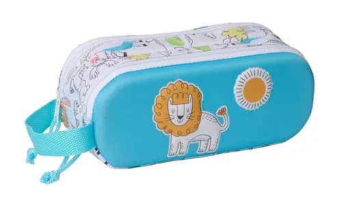 safta Lion 3D Doppelmäppchen für Kinder, ideal für Kinder im Schulalter, bequem und vielseitig, Qualität und Widerstandsfähigkeit, 21 x 6 x 8 cm, Weiß/Blau, M, Casual