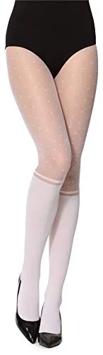 Merry Style Strumpfhosen Damen gepunktet Strumpfhose Muster Kniestrümpfe Optik 20 DEN GI1103 (Weiß, M)