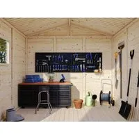 Palmako Holz Gerätehaus Dan 4,5 m² - Robust und vielseitig - Gartenhaus aus unbehandeltem Holz mit 2 Doppeltüren und 1 Fenster. Ideal für die Aufbewahrung von Gartengeräten, bietet viel Platz und ist langlebig.