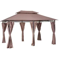 Outsunny Pavillon 300x400 cm - Khaki - Geräumiger Pavillon aus robustem Stahl mit wasserabweisendem Doppeldach, ideal für Gartenpartys und entspannte Stunden im Freien.