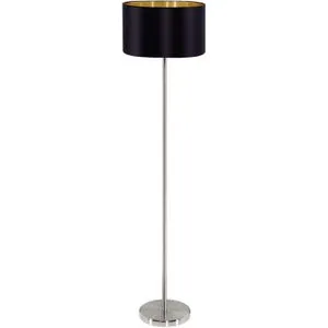 Eglo Stehlampe Maserlo, silber, E27 Sockel - Moderne Stehlampe mit elegantem Materialmix aus schwarzem Stoff und silbernem Stahl. Bequemes Einschalten durch Trittschalter am Kabel - ideal für stimmungsvolles Licht in jedem Raum.