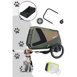 Croozer Dog Enna Happy Walk mit Regenverdeck & Buggy-Set - Moss Green - Der Croozer Dog Enna Happy Walk ist der ideale Fahrradanhänger für Hunde bis 35 kg. Mit Regenverdeck, Packfach und Buggy-Set bietet er Sicherheit und Komfort für unvergessliche Abenteuer mit eurem vierbeinigen Freund.
