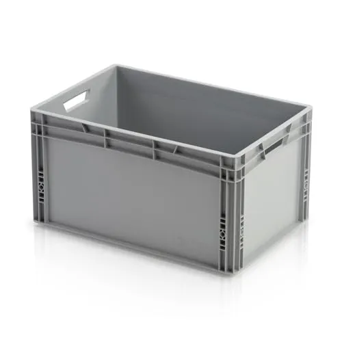 WETEC Lagerbehälter mit Durchfassgriffen, grau - Praktische Lagerbox (600 x 400 x 320 mm) aus robustem Polypropylen, ideal für effiziente Aufbewahrung und Transport von Materialien.