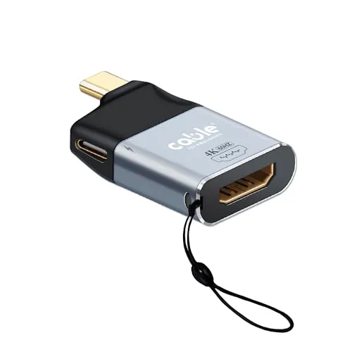 USB-C-Stecker auf HDMI 4K@60Hz-Buchse-Adapter + USB-C-Buchse 65 W PD 3.0 zum Aufladen | Aluminium-4K-Konverter, kompatibel mit Thunderbolt 3/4, iPhone, MacBook, Samsung usw