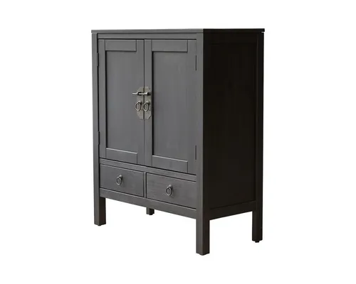 Tikamoon Sideboard Anrichte 100 Thaki Black aus massivem Kiefernholz - Sideboard Thaki Black aus FSC®-zertifiziertem Kiefernholz, bietet viel Stauraum mit 2 Türen und 2 Schubladen - ideal für stilvolle Wohnräume.