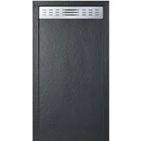 Frascio New Tecnology Duschwanne 80X155 cm mit Seitlicher Gitterlinie  Slim Schwarz mit Abfluss