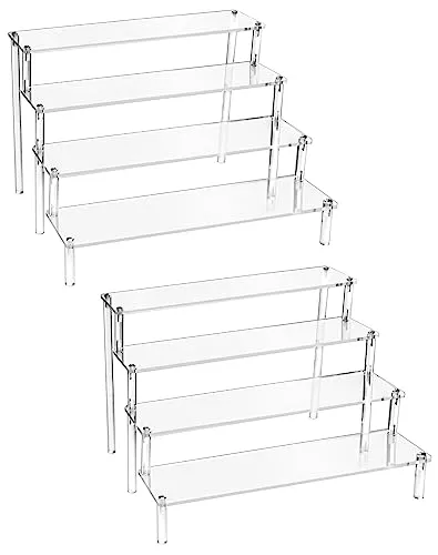 QWORK® 2 Stück 4-Stufig Acryl Display Ständer aus 4 mm Starker Acrylplatte - 30x25x20cm - Transparente Acryl Display Riser Regal für Figuren, Schmuck, Cupcake, Lippenstift, Nagellack, Gewürz