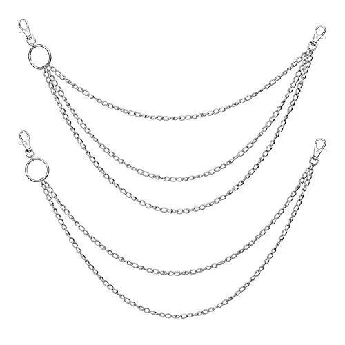 MengH-SHOP Hosenkette Punk Hip Hop Jeans Brieftasche Kette mit Karabinerhaken Zubehör für Hut Kostüm Dekoration Silber 2 Stück
