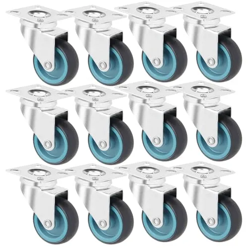 IQWTU 12 Stück Lenkrollen, 50mm Schwerlastrollen TPR Möbelrollen, Rollen für Möbel 50kg pro Rad, Transportrollen Werkbank Werkzeugwagen Paletten