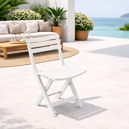 Mojawo Klappsessel Weiß: Komfortabler Klappstuhl für Garten und Camping - Camping-Möbel: Hochlehner Klappstuhl aus wasserabweisendem Kunststoff, ideal für Innen- und Außenbereiche, schnelltrocknend und wetterresistent.