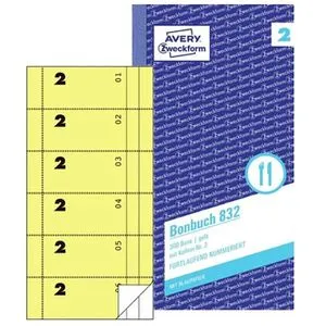 Zweckform Bonbuch 832, Kellner-Nr. 2, Kompaktblock mit 300 Bons, gelb