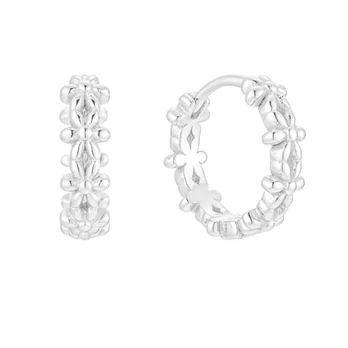 Brandlinger ® Ohrringe Silber 925 - Blümchen Creolen für Damen - Filigrane Creolen mit kleinen Blumen aus hochwertigem Silber 925, vergoldet mit 18 Karat Gold. Ideal als Geschenk und nickelfrei für höchsten Tragekomfort.