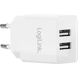 LogiLink USB Steckdosenadapter mit 2 x USB Port - Handy-Ladegerät mit 10,5 W Leistung und intelligentem IC für sicheres Laden. Ideal für Zuhause und unterwegs, kompatibel mit allen USB-Geräten.