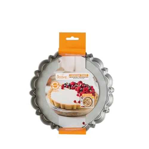 Decora 0075051 Backform mit beweglichem Boden Ø 20 x 3 H cm, aus antihaftbeschichtetem Stahl, rund, zum einfachen Entformen von Kuchen, registriertes professionelles Design, patentiert