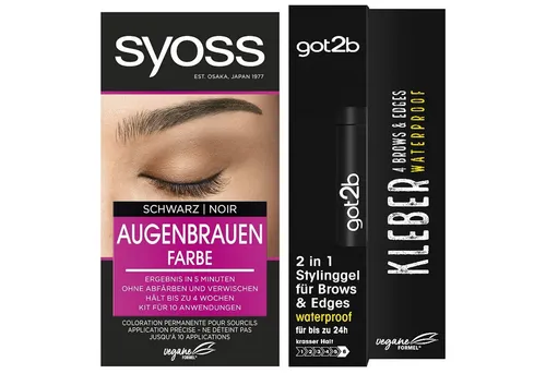 Produktbild Syoss Augenbrauenfarbe Schwarz 17ml & GOT2B 2in1 Stylinggel 4 Brows & Edges Waterproof 16ml, 2-tlg., langanhaltend, schweiß- & wasserfest bis zu 24h