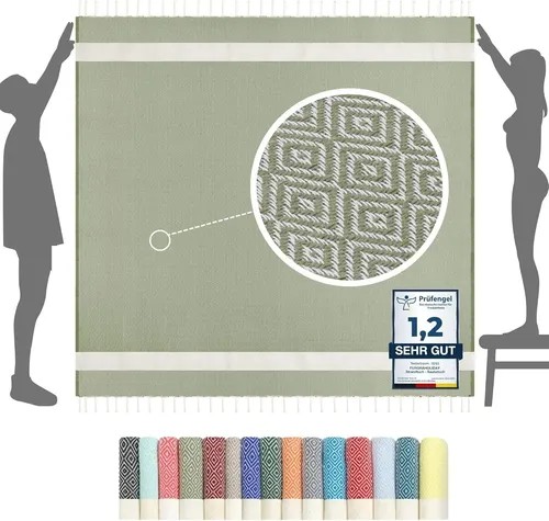 furora Holiday Strandtuch XXL 200x200 cm - Vielseitiges Baumwoll-Handtuch - Strandtücher: XXL Strandtuch aus Tunesien, ideal als Picknickdecke, Saunatuch oder Reisedecke, leicht und kompakt für unterwegs.