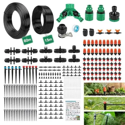 LINGKY Garten Bewässerungssystem, 315PCS Garten Bewässerung Set, 60M+15M Bewässerungsrohre, Automatik Tröpfchenbewässerung, Misting Kühlsystem für Landschaft, Flower Bed und Terrasse Pflanzen