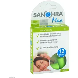 SANOHRA max Gehörschutzstöpsel für Erwachsene - 12 Stück - Arzneimittel für optimalen Gehörschutz, ideal bei Lärm oder für besseren Schlaf.