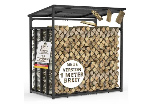 LAWA Living Kaminholzregal mit Dach, 185x105x185 cm - Kaminholzregal aus verzinktem Stahl, wetterfest und korrosionsgeschützt, ideal für die sichere Lagerung von bis zu 5,25 SRM Brennholz im Außenbereich.