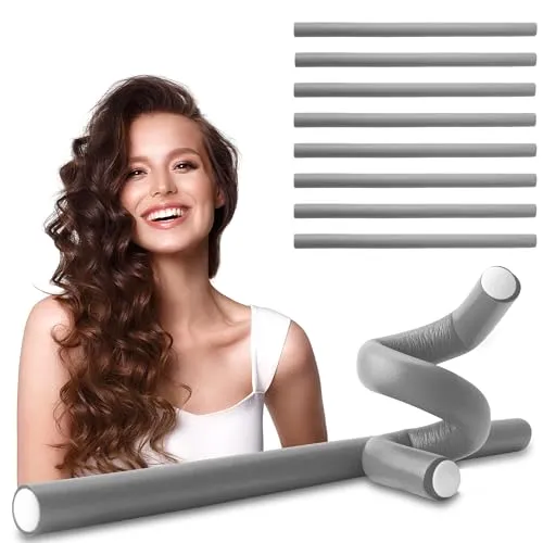 ECENCE 10 Papilotten Lockenwickler flexibler Wickler Locken ohne Hitze Heatless Curls Durchmesser Ø 14mm x 240mm Länge Grau Locken über Nacht