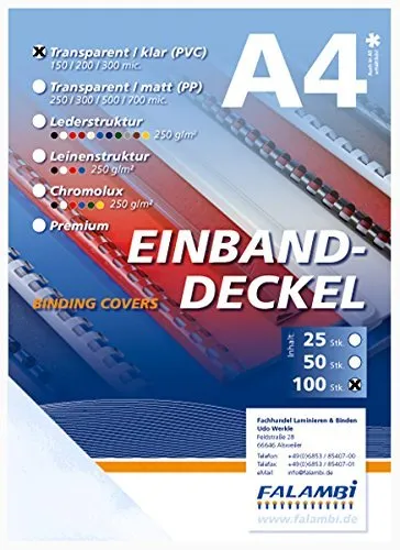 Einbanddeckel-Klarsichtfolie, DIN A4, transparent-klar, 0.2 mm 100