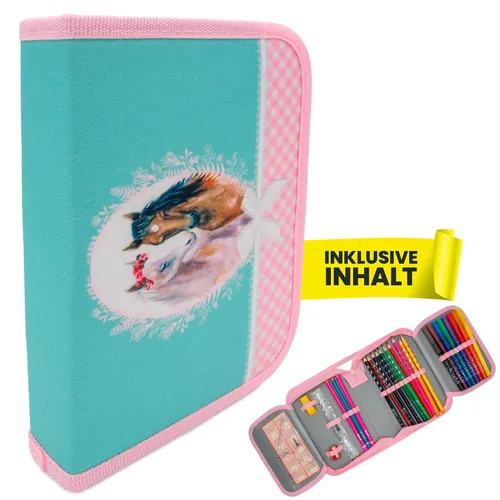 itenga Schüler-Etui Mäppchen Pferd 28 teilig 1-Zipper