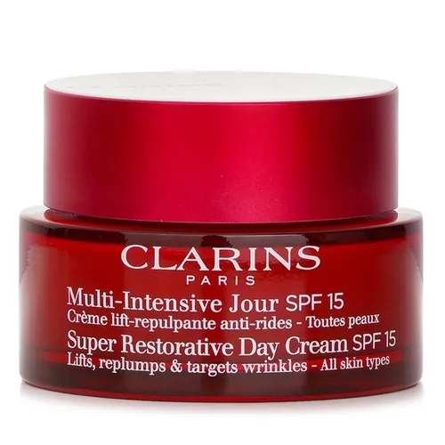 CLARINS Multi-Intensive Jour SPF 15 Crème-Toutes peaux 50 ml - Anti-Aging Tagescreme mit Lifting-Effekt und SPF 15, ideal für reife Haut. Reduziert Falten sichtbar und verbessert die Hautdichte für einen strahlenden Teint.