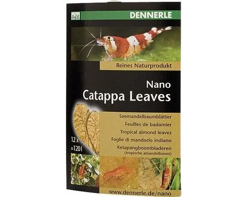 Dennerle Nano Catappa Leaves - 12 Stück Seemandelbaumblätter, natürliche Wasserpflege und artgerechte Nahrung für Garnelen und Krebse