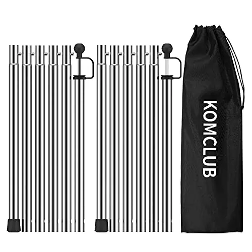 KOMCLUB Zeltstangen, Teleskopstangen für Planen, Zelt Pfosten Camping Pole Glas Perle Frühling Verbindung Edelstahl Ersatzplane Pfosten 240 cm 2 Sets