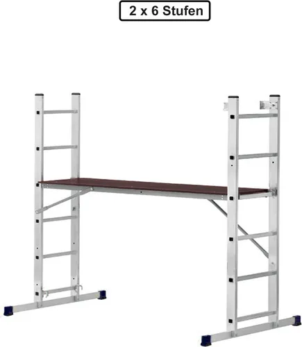 Aluminium Arbeitsgerüst 3 in 1 - Treppengerüst mit Plattform - Mobiles Multifunktionsgerüst für vielseitige Anwendungen, bis 150 kg belastbar. Ideal für Arbeiten an Schrägen oder Treppen, platzsparend und leicht zu transportieren.
