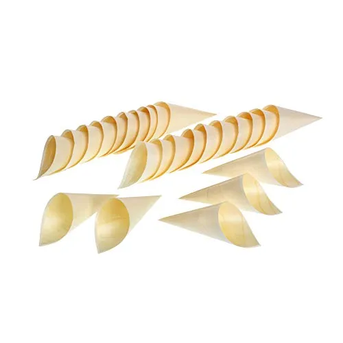 GRÄWE Kegel 25 Stück Naturholz 12 cm unbehandelt, Einweg, Servieren