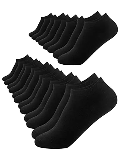 FOOTNOTE 10 Paar Sneaker Socken Mit Softbund Flacher Zehennaht Hoher Baumwollanteil Für Damen Herren Schwarz in 39-42