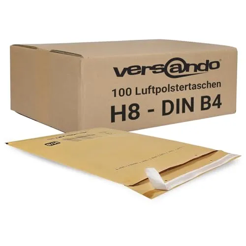versando 100x H8 Luftpolsterumschläge Innenmaß 270 x 360 mm Außenmaß 290 x 370 mm braun/goldgelb für DIN B4
