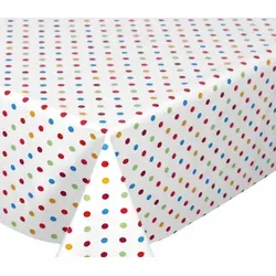 Beautex Tischdecke Wachstuchtischdecke glatt Weiß, Punkte Bunt abwischbar Tischdecke (1-tlg) bunt|weiß Eckig | 140 cm x 160 cm