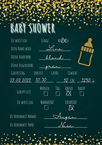 EMI&SAM Babyparty Wunschkarten Karten Junge & Mädchen Wünsche Baby Shower 20 St (Dark)