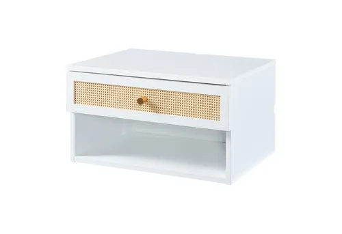 [en.casa] Wandregal Eiker - Elegantes Schweberegal mit Schublade - Schweberegale für stilvolle Aufbewahrung: Mit Rattanfront-Schublade und offener Ablagefläche, ideal für Deko und persönliche Gegenstände.