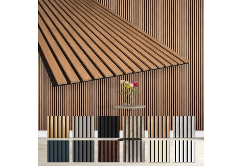 HEXIM Akustikpaneele 6 Stück - Flexible Lamellenwand aus Holz MDF für moderne Innendekoration - Set aus 6 Akustikpaneelen (278x60cm) für effektive Schalldämmung. Flexibel einsetzbar, leicht zu montieren und verbessert die Raumakustik. Ideal für Wohnzimmer, Büros oder Ruheräume.