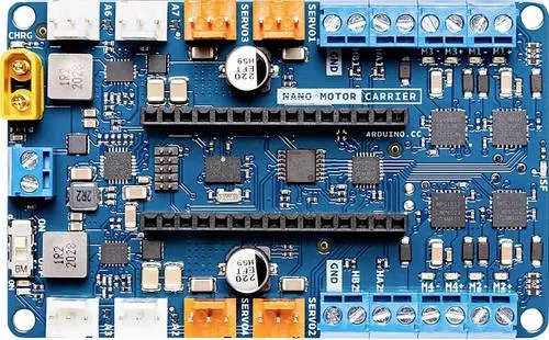 Arduino Nano Motor Carrier ABX00041 - Erweiterungsboard für Nano 33 IoT, ideal zur einfachen Motorsteuerung und Prototypenentwicklung mit integrierten Sensoren und Batterieladegerät.