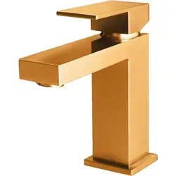 Aloni Waschtischarmatur Gold Gebürstet - Waschbecken-Armaturen, elegante viereckige Form aus hochwertigem Messing für stilvolles Bad-Design und Langlebigkeit.
