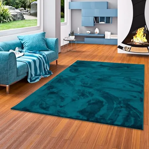 Snapstyle Luxus Super Soft Hochflor Teppich Deluxe Petrol - Teppich für Wohnzimmer, Schlafzimmer und Kinderzimmer, flauschig weich mit rutschfester Unterseite für sicheren Halt und moderne Eleganz.