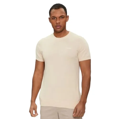 Guess T-Shirt für Herren, Baumwolle, Seide, Stretch, gesticktes Logo M4GR05Z3DN1, Sand, Medium