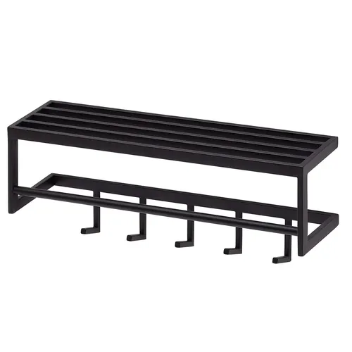 Wohnling Wandgarderobe Metall Schwarz - Flurgarderobe mit Ablage - Wandgarderobe aus schwarzem Stahl mit 5 Haken und praktischer Ablage für einen aufgeräumten Eingangsbereich. Ideal für Jacken und Hüte, passt perfekt in jeden Einrichtungsstil.