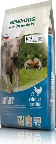 BEWI-DOG Junior 12,5 kg - Hundefutter für große Rassen - Alleinfuttermittel für Junghunde großer Rassen, fördert gesundes Wachstum mit 80% tierischem Eiweiß und speziellen Hefe-Verbindungen zur Stärkung der Immunabwehr.