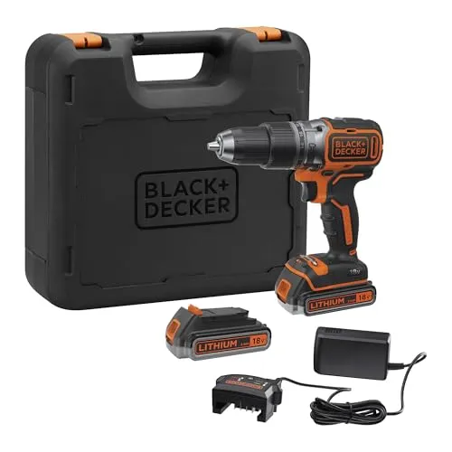 BLACK+DECKER 18 V Akku-Bürstenloser Bohrhammer mit 2x 2,5-Ah-Akkus, variable Drehzahl, 2 Gänge, 52 Nm Drehmoment, POWERCONNECT, BL188E2K-QW