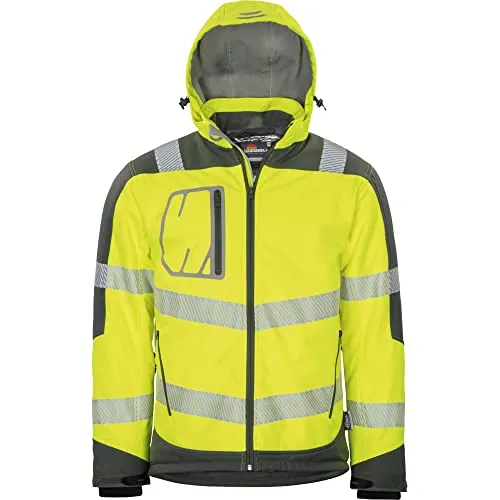 Vizwell Winter Softshelljacke Warnschutz Jacke Winterjacke leuchtgelb-grau (3XL)
