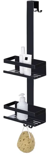 WENKO Duschcaddy Mod. Bribano duo - Duschkörbe & Duschablagen: Robustes, hängendes Duschregal aus rostfreiem, schwarz mattem Edelstahl – ideal für platzsparende Badorganisation und maximale Ordnung in kleinen Badezimmern.